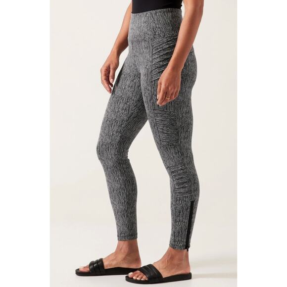 Athleta Leggings Womens XS Delancey Textured Moto Black White Ankle Zip - Picture 2 of 11